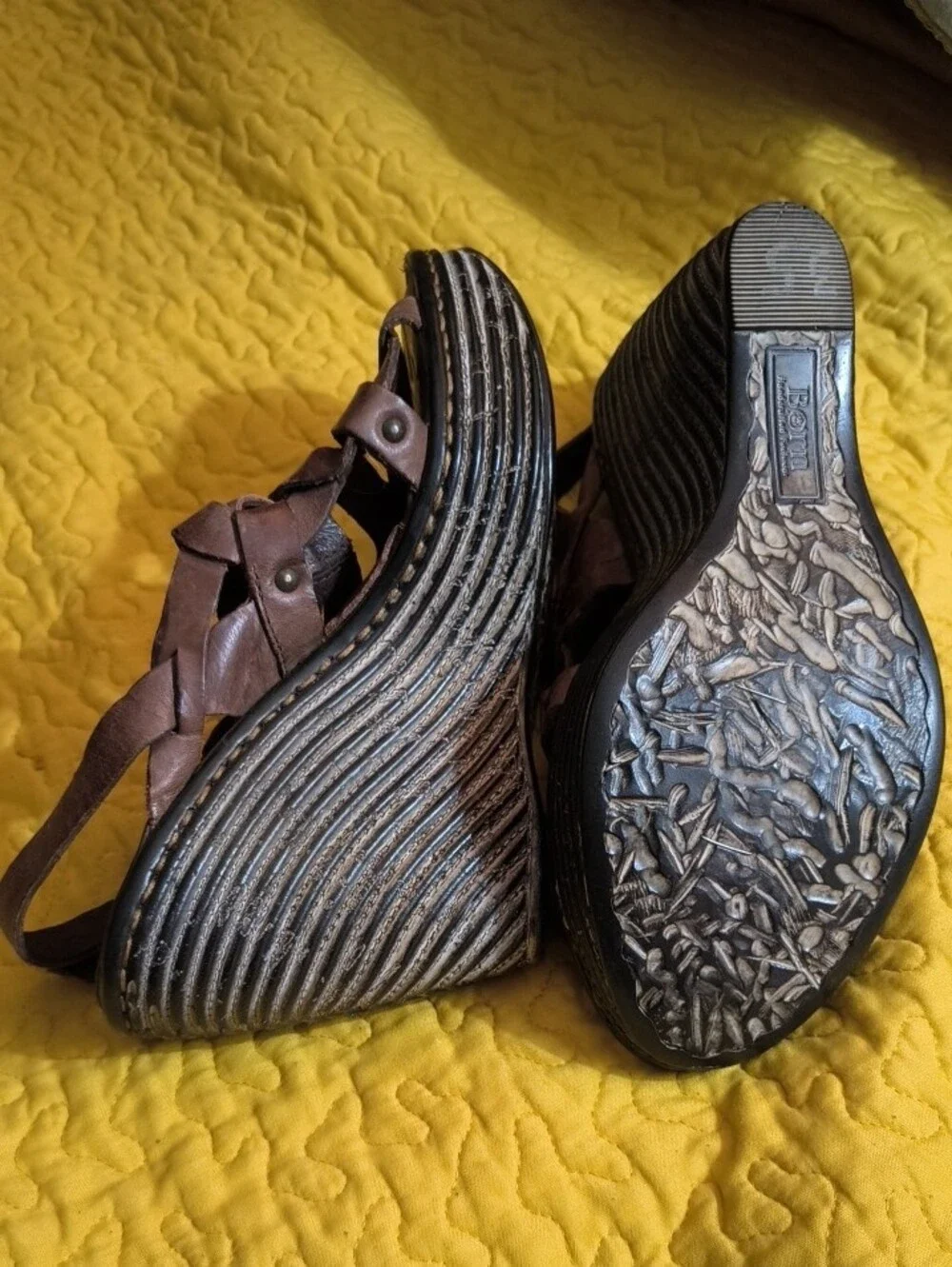 Born Brown Leather Slip-On Sandal with Contrast Stitching